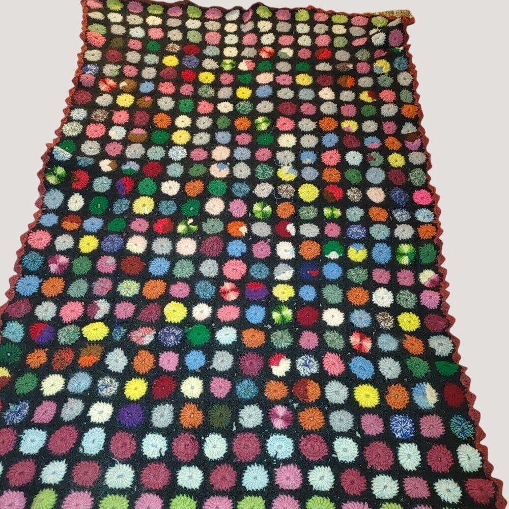 Vintage Crocheted Afghan Throw Blanket Granny Flowers Twin 60" x 39  Bed Spread